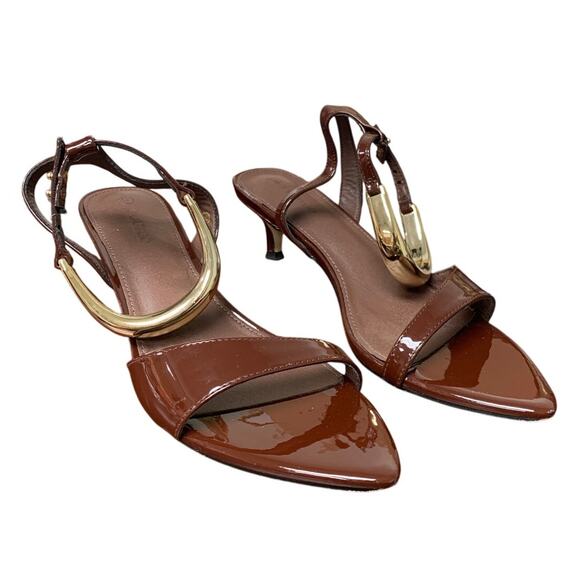 Coutgo Womens Size 9 Dark Brown 2" Low Kitten Heel Ankle Strap Open Toe Shoes - Picture 3 of 8